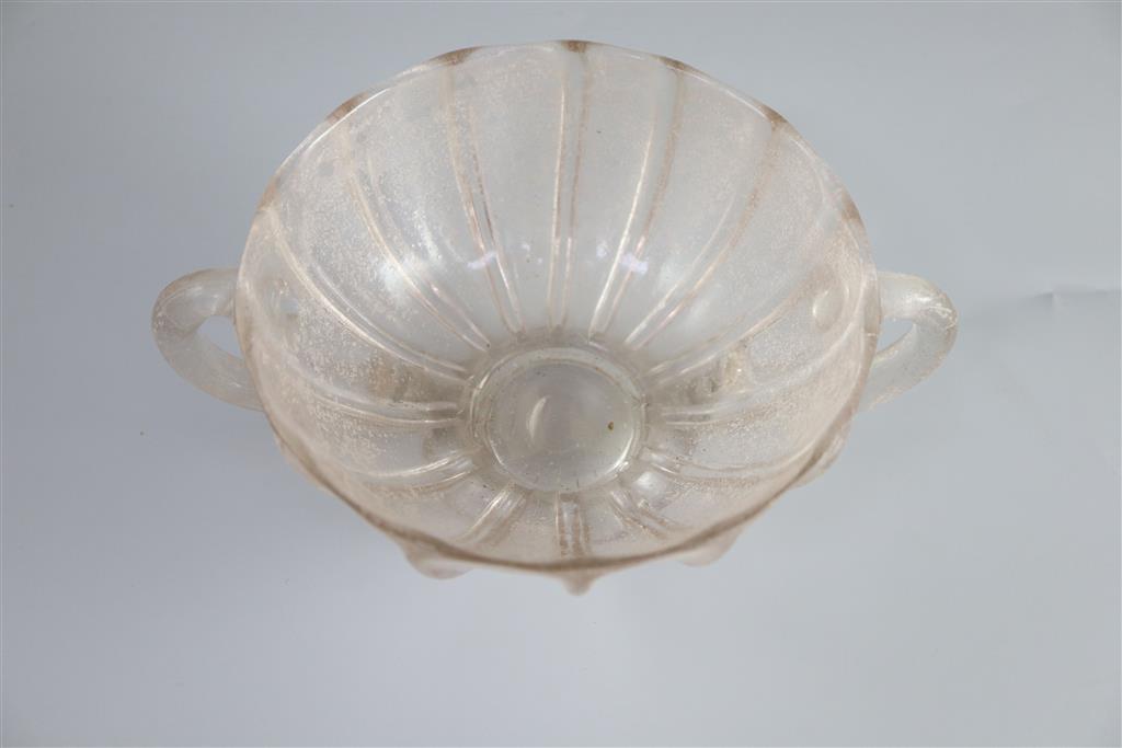 An English or Dutch crizzled lead glass coupe de marriage or sugar bowl c.1700, 18.5cm across